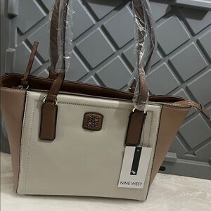 Nine West Cream and Tan Handbag